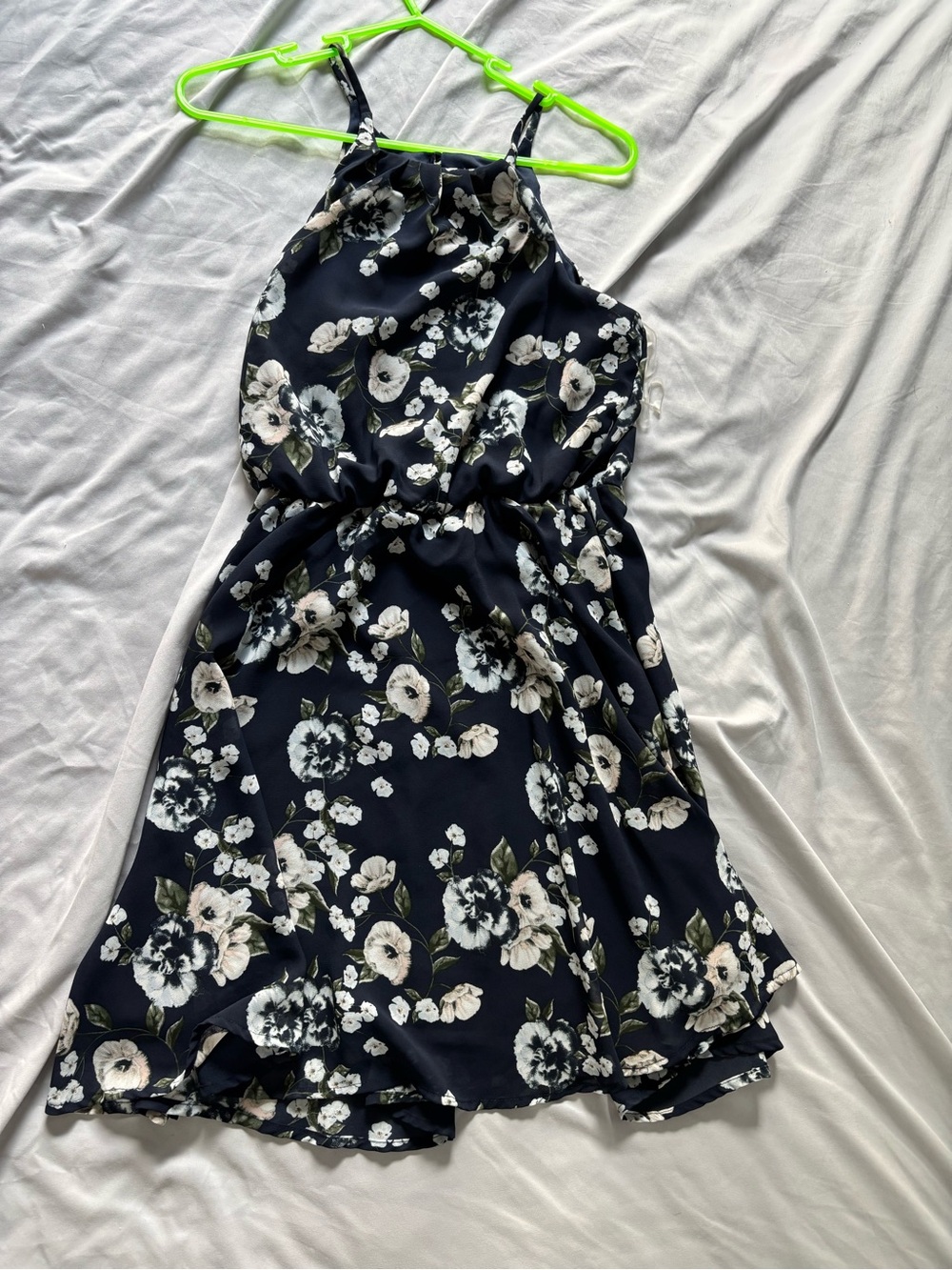 Blue Rain Navy Floral Halter Mini Dress